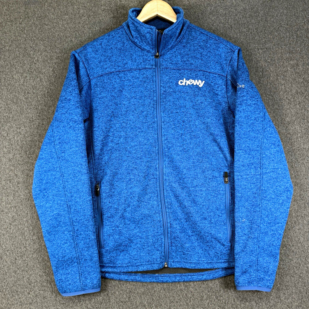 Eddie Bauer Jacket Mens Medium Blue Sweater Fleece Full Zip Chewy Logo EB540